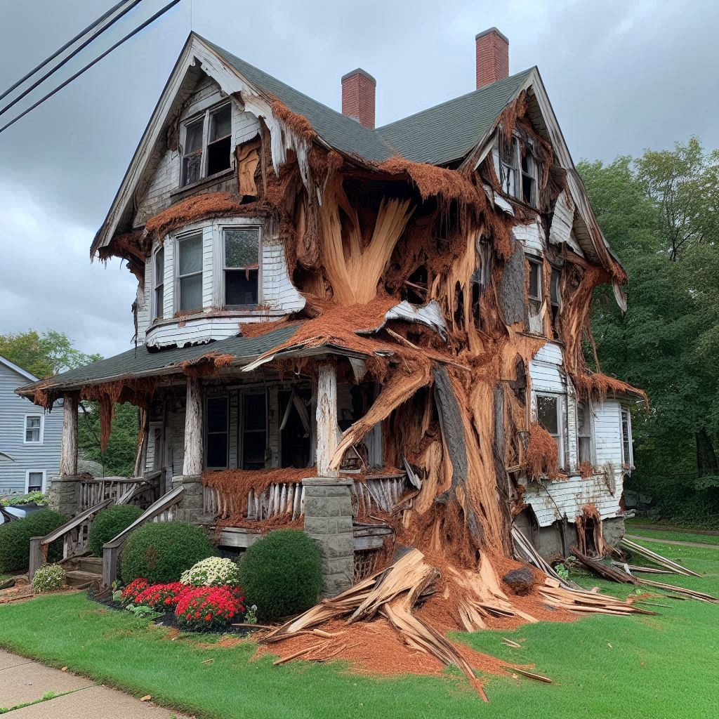 Damaged tree on an Batavia home showing signs of disease and decay